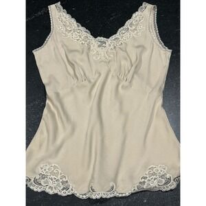 Silk Lace Cami Top Y2K Champagne Bias Cut Babydoll Slip Tank Small